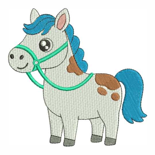 Matriz de bordado cavalinho fofo estilo cartoon para enxoval infantil.